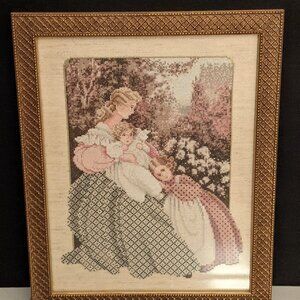 Mother and Children Cross Stitch Art